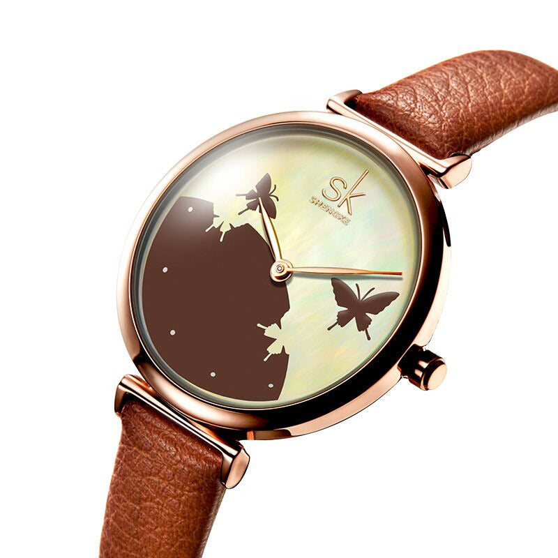 Butterfly Silhouette Dial with Vegan Leather Strap Quartz Watches