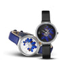 High-Fashion 3D Blue Feather Dial with Vegan Leather Strap Quartz Watch
