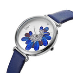 High-Fashion 3D Blue Feather Dial with Vegan Leather Strap Quartz Watch