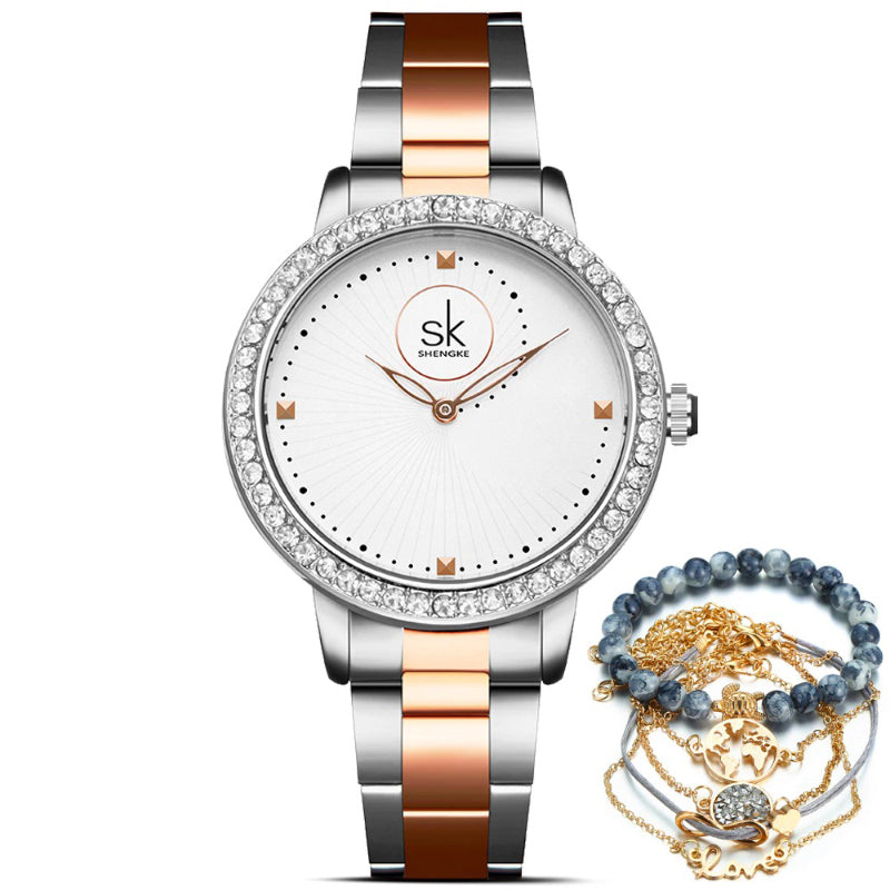 Women's Casual Rhinestone Embellished Conch Pattern Dial Quartz Watches