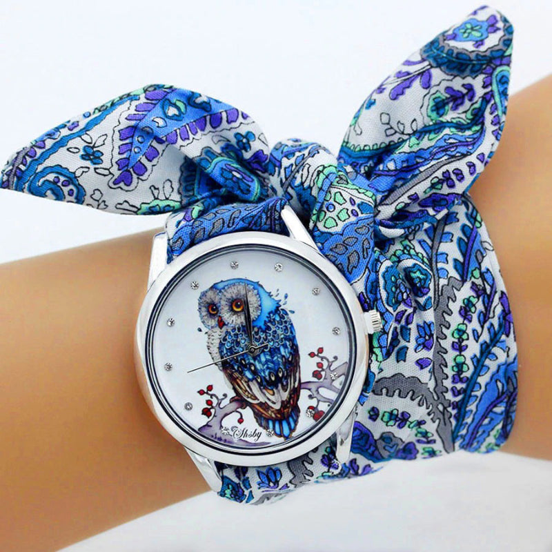 Ethnic Style Wrap Around Flower Pattern Cloth Strap Quartz Watches