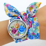 Wrap Around Flower Pattern Cloth Strap Quartz Watches