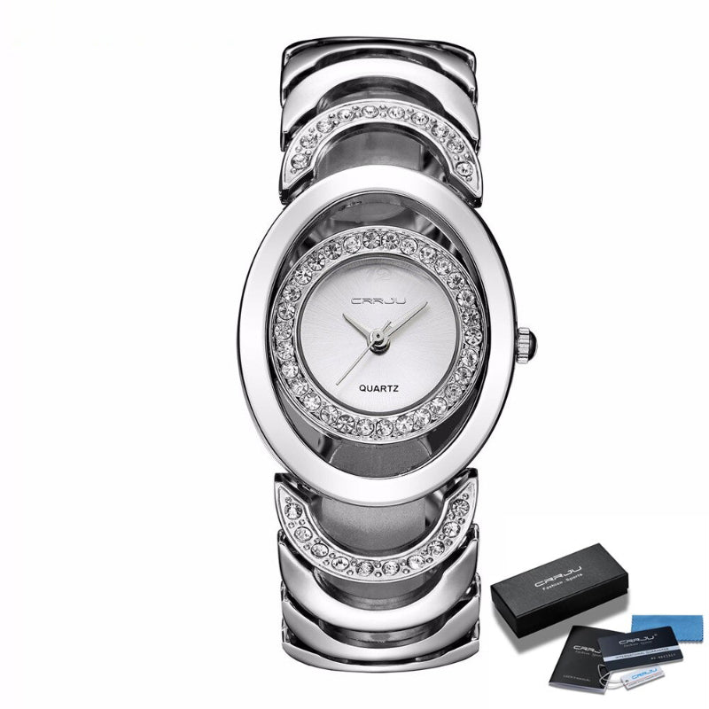 Elegant Round Case Rhinestone Bejeweled Bracelet Quartz Watches