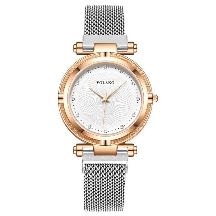 Casual Rhinestone Dial with Magnetic Buckle Steel Mesh Strap Watches