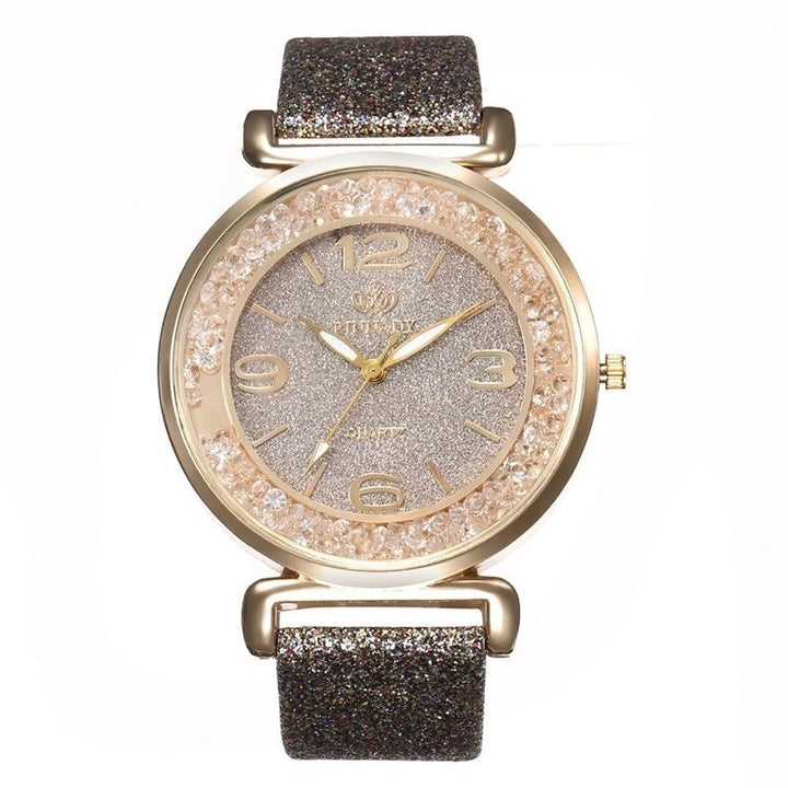 Shimmering Rhinestones with Frosted Vegan Leather Strap Quartz Watches