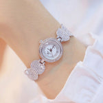 Deluxe Bejeweled Rhinestone Quartz Watches with Bow Charm Bracelet