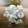 Rhinestone Flower Petals Embellished Pearl Strap Bracelet Watches