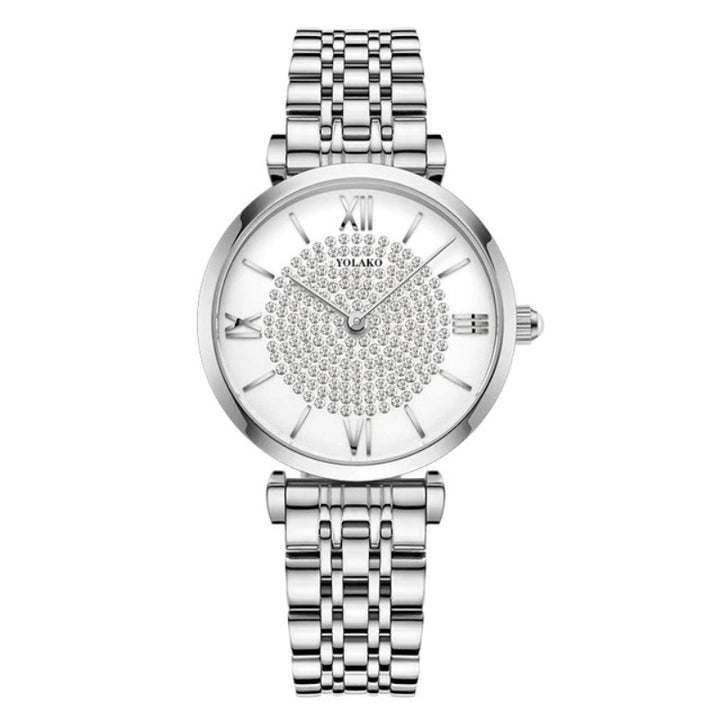 Rhinestone Accents Dial with Stainless Steel Strap Quartz Watches