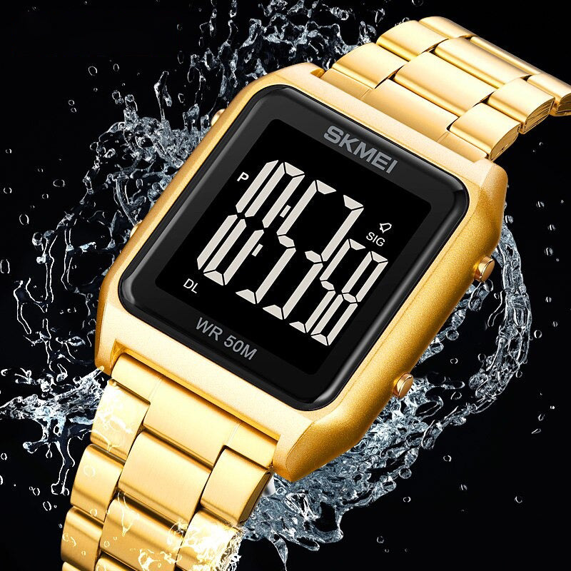 Luxury Digital Sports Watch with Stainless Steel Strap