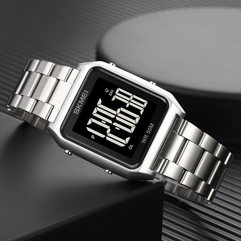 Luxury Digital Sports Watch with Stainless Steel Strap