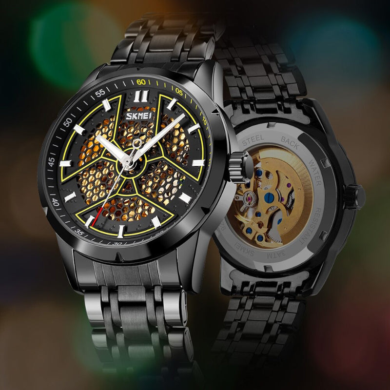 Luxury Textured Stainless Steel Mechanical Watch for Men