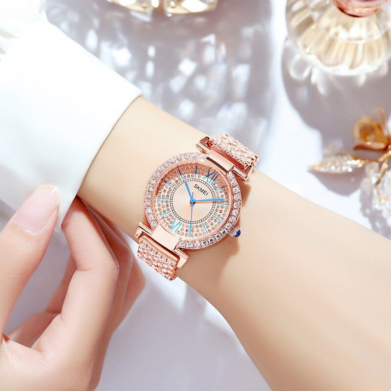 Elegant Sparkling Rhinestone Studded Dial Women's Quartz Watches