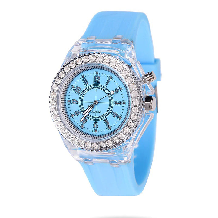 Rhinestone Adorned with LED Light Silicone Strap Quartz Watches