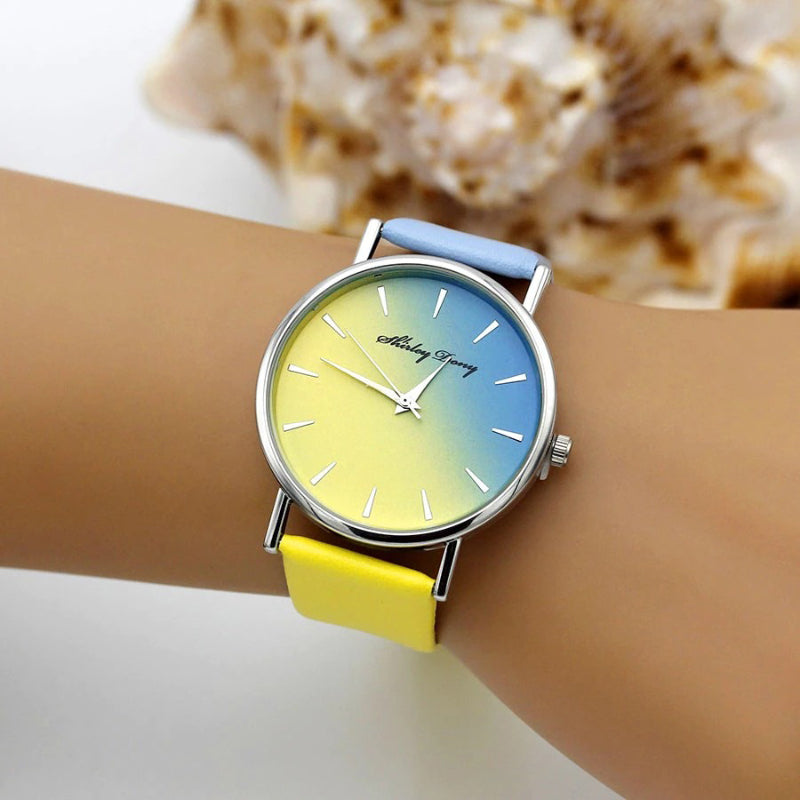 Minimalist Gradient Stick Dial with Vegan Leather Strap Quartz Watches