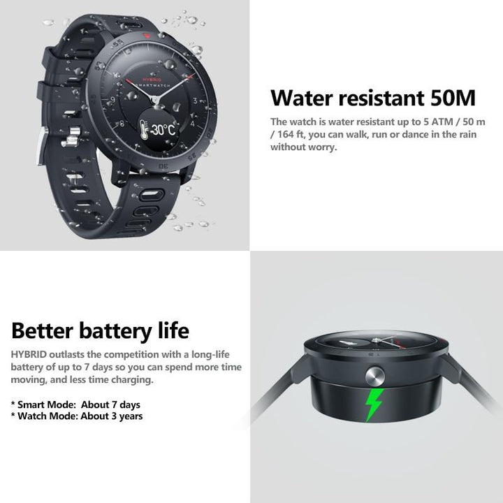 Hybrid Smartwatch Heart Rate Blood Pressure Monitor with Smart Notifications