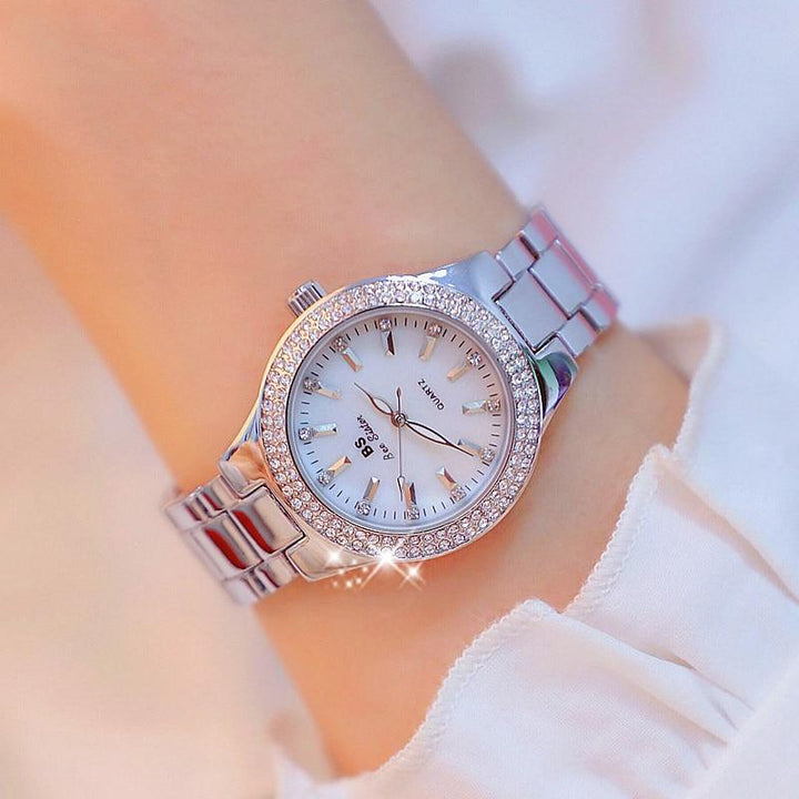 Sparkling Rhinestones With Stainless Steel For Women's Wrist Watch