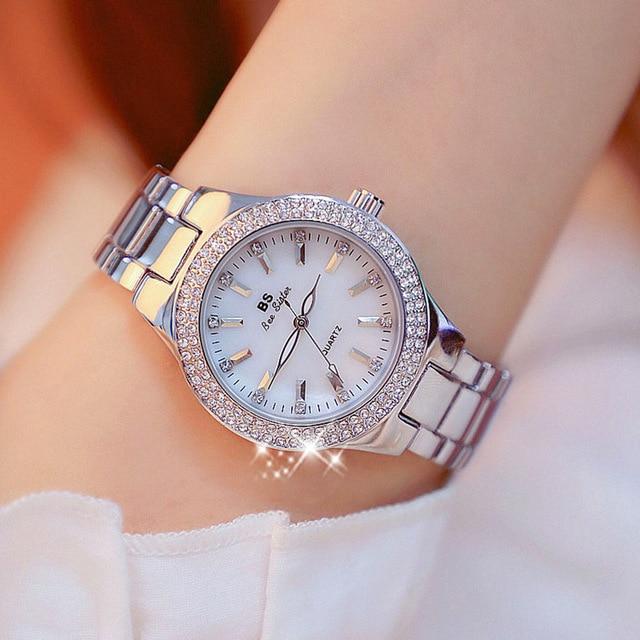 Sparkling Rhinestones With Stainless Steel For Women's Wrist Watch