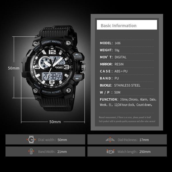 Sports & Military Watch - The Striped™ Men's Denim Dual Display Waterproof Outdoor Digital Watch