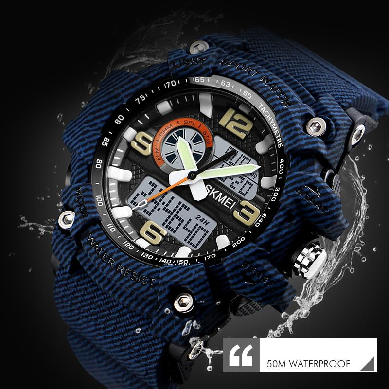 Sports & Military Watch - The Striped™ Men's Denim Dual Display Waterproof Outdoor Digital Watch