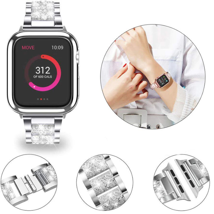 Stainless Steel Rhinestone-studded Replacement Strap for Apple Watches