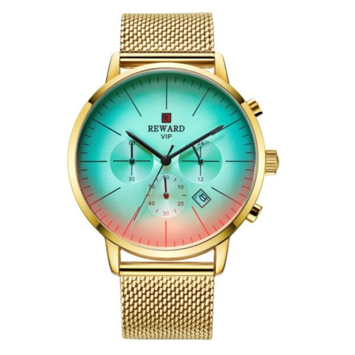 Colorful Glass Dial with Steel Mesh Band Chronograph Quartz Watches