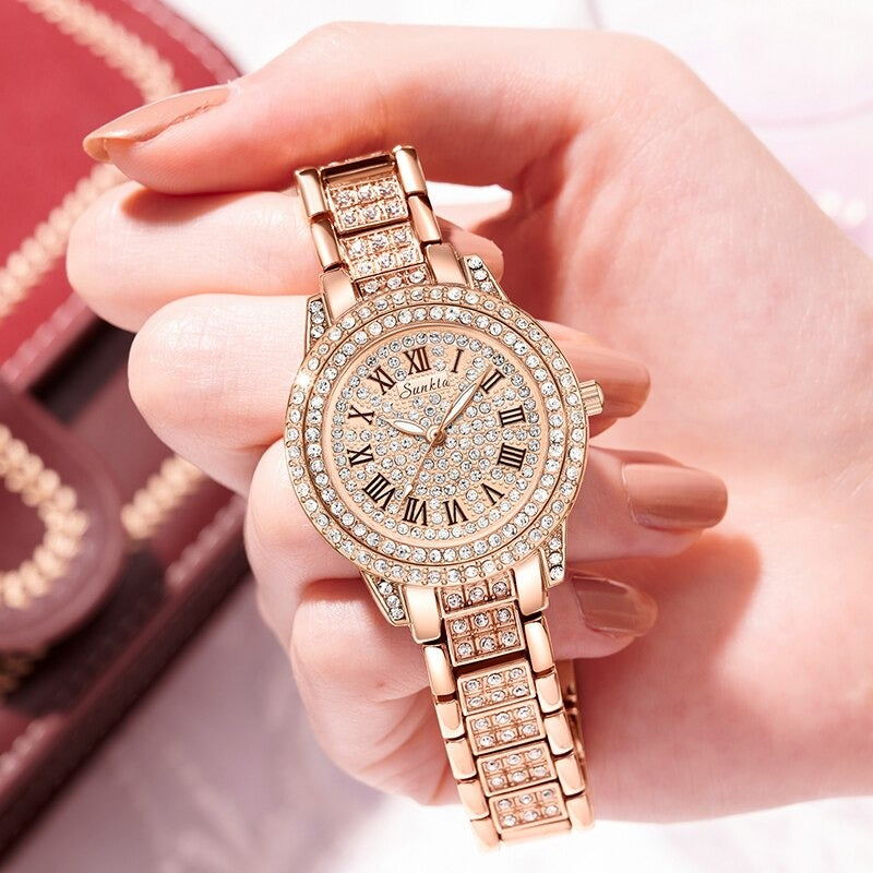 Gorgeous Rhinestone Adorned Roman Numeral Quartz Watches