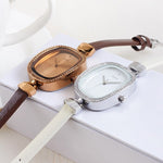 Classy Rhinestone Adorned Numberless Dial with Thin Vegan Leather Strap Quartz Watches