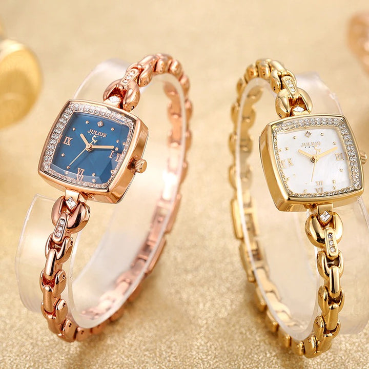 Captivating Square Case with Rhinestone and Pearl Dial Quartz Watches