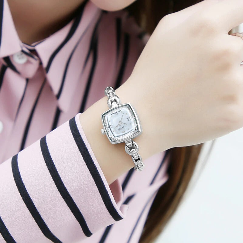 Captivating Square Case with Rhinestone and Pearl Dial Quartz Watches