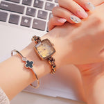 Striking Square Case with Rhinestone and Pearl Dial Quartz Watches