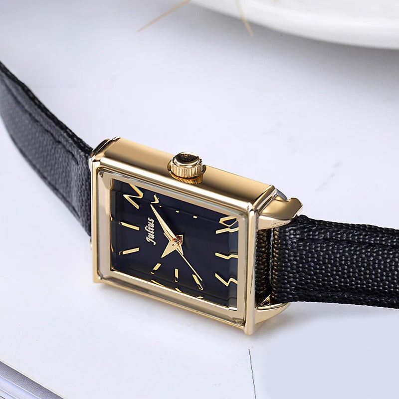 Multi-color Rectangle Case with Vegan Leather Strap Quartz Watches