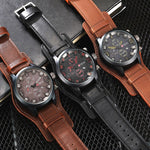 Cool Retro Men's Large-Size Dial Genuine Leather Strap Quartz Watches