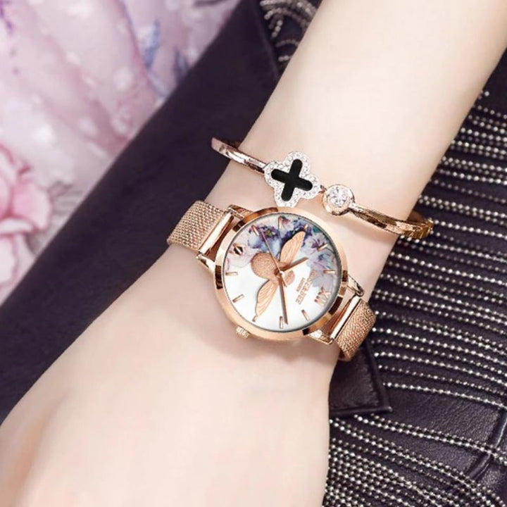 Watch - Beautiful Floral And Bee Dial Quartz Watch