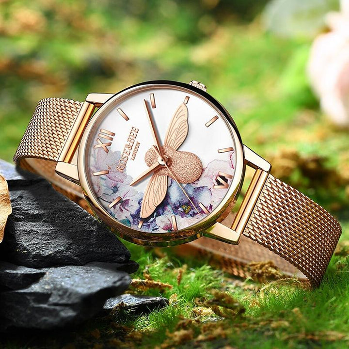 Watch - Beautiful Floral And Bee Dial Quartz Watch