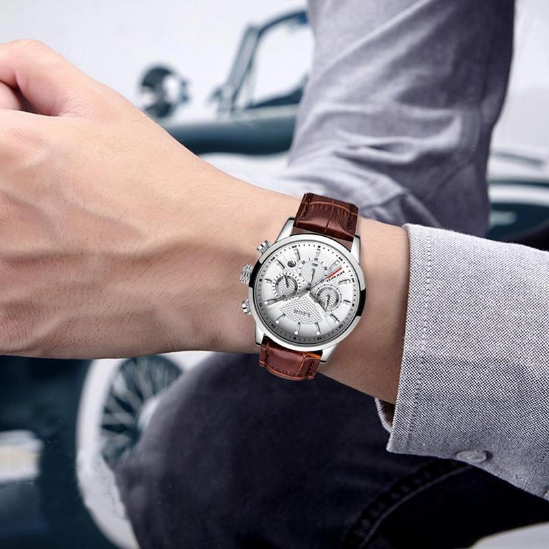 Watch - Casual Leather Strap Chronograph Quartz Watch