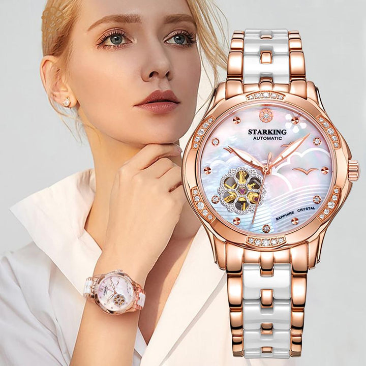 Watch - Charming Automatic Leather And Ceramic Band Wristwatch