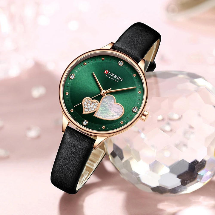 Watch - Charming Heart Dial With Rhinestone Quartz Watch