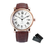 Watch - Classic Roman Numeral Dial With Leather Band Mechanical Watch