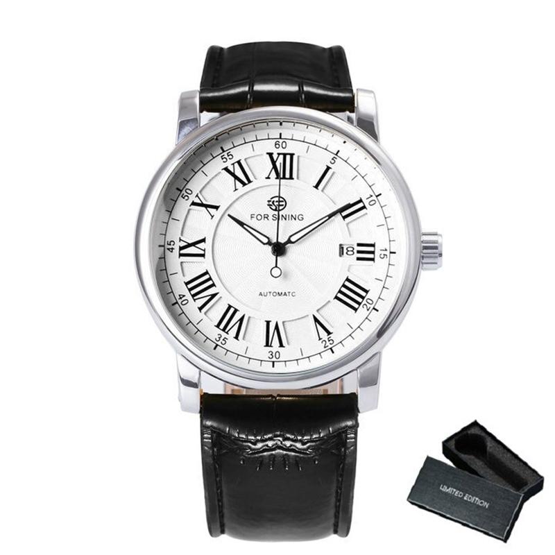 Watch - Classic Roman Numeral Dial With Leather Band Mechanical Watch