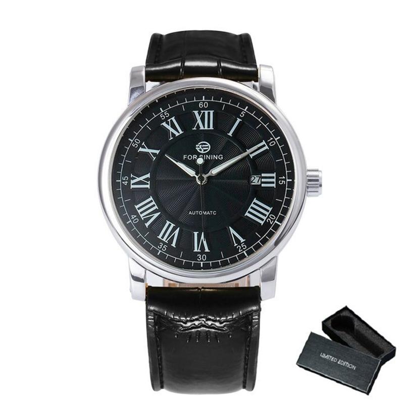 Watch - Classic Roman Numeral Dial With Leather Band Mechanical Watch