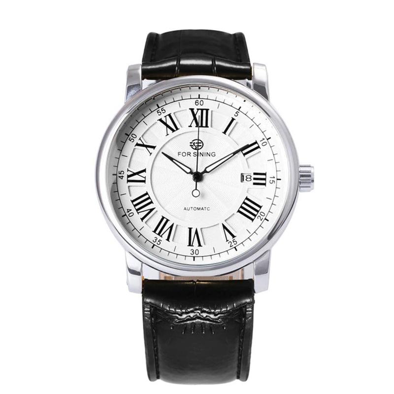 Watch - Classic Roman Numeral Dial With Leather Band Mechanical Watch