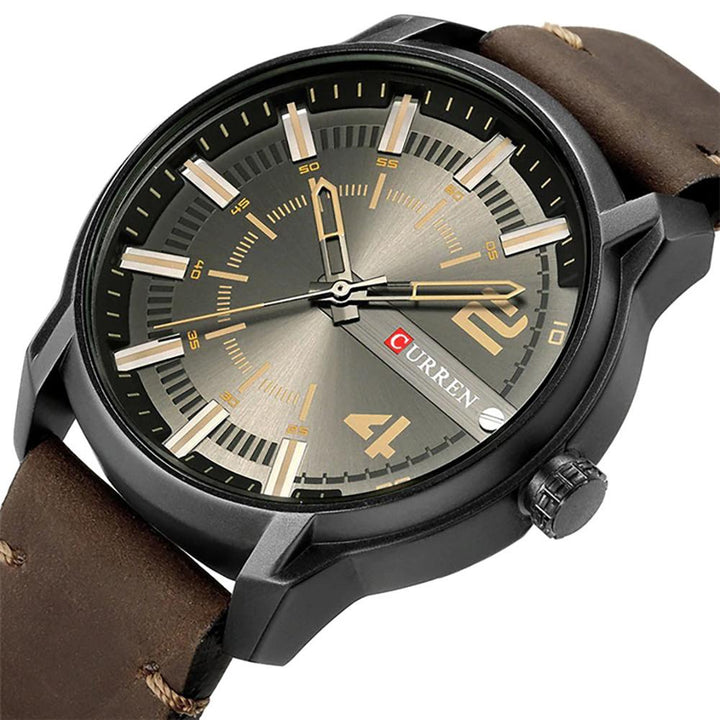 Watch - Classic Round Dial Leather Strap Quartz Watch