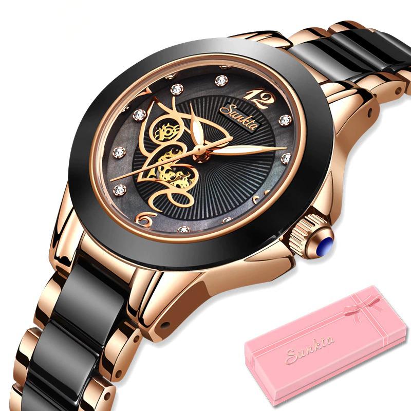 Watch - Classy Rhinestone Surface With Ceramic Band Quartz Watch