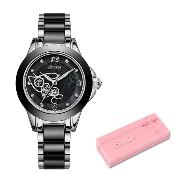 Watch - Classy Rhinestone Surface With Ceramic Band Quartz Watch