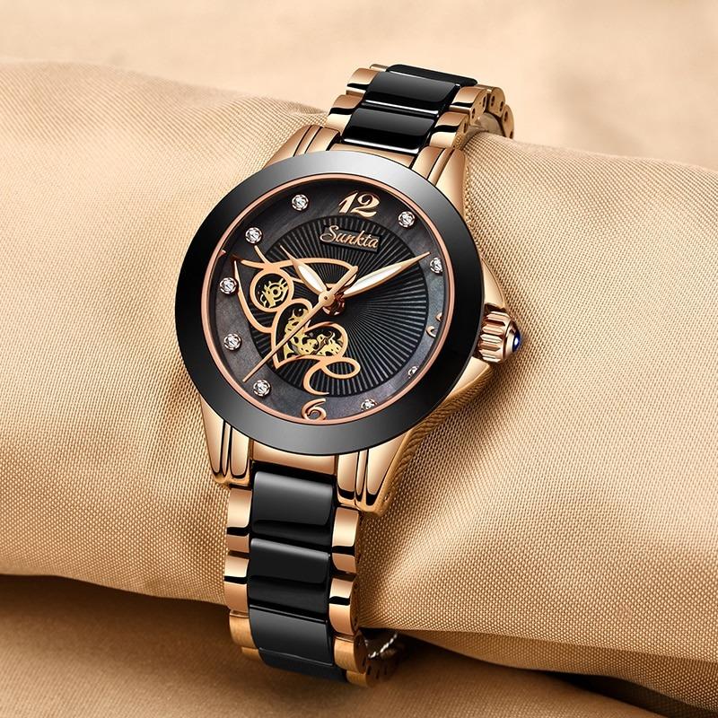 Watch - Classy Rhinestone Surface With Ceramic Band Quartz Watch