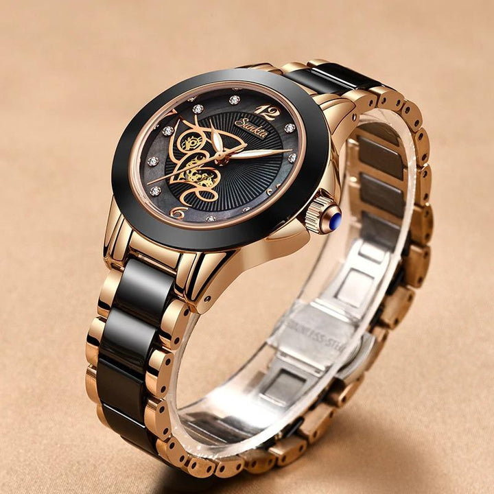 Watch - Classy Rhinestone Surface With Ceramic Band Quartz Watch