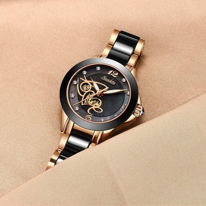 Watch - Classy Rhinestone Surface With Ceramic Band Quartz Watch