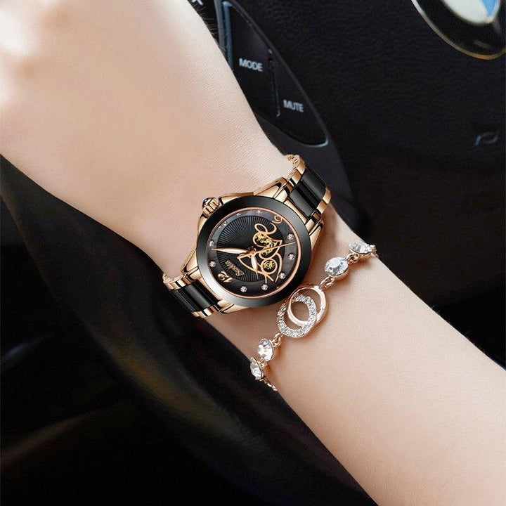 Watch - Classy Rhinestone Surface With Ceramic Band Quartz Watch