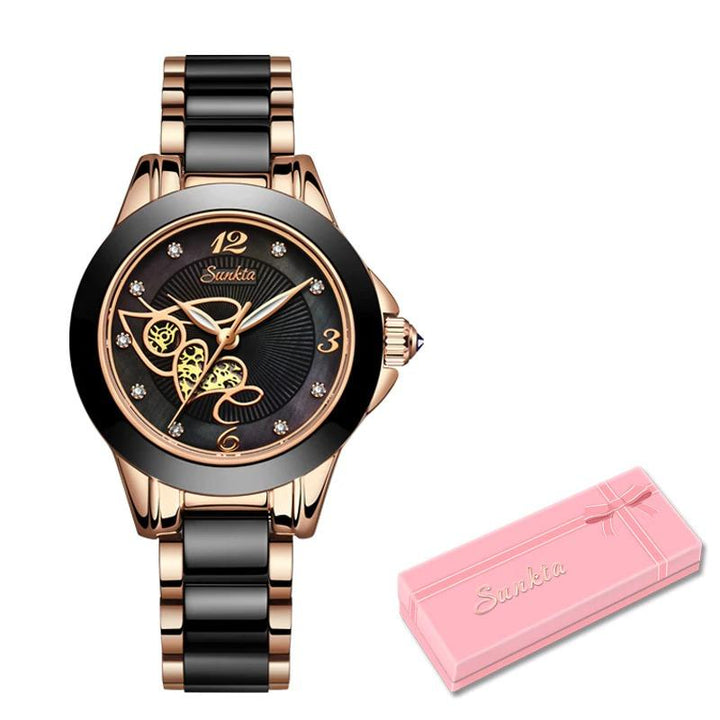 Watch - Classy Rhinestone Surface With Ceramic Band Quartz Watch