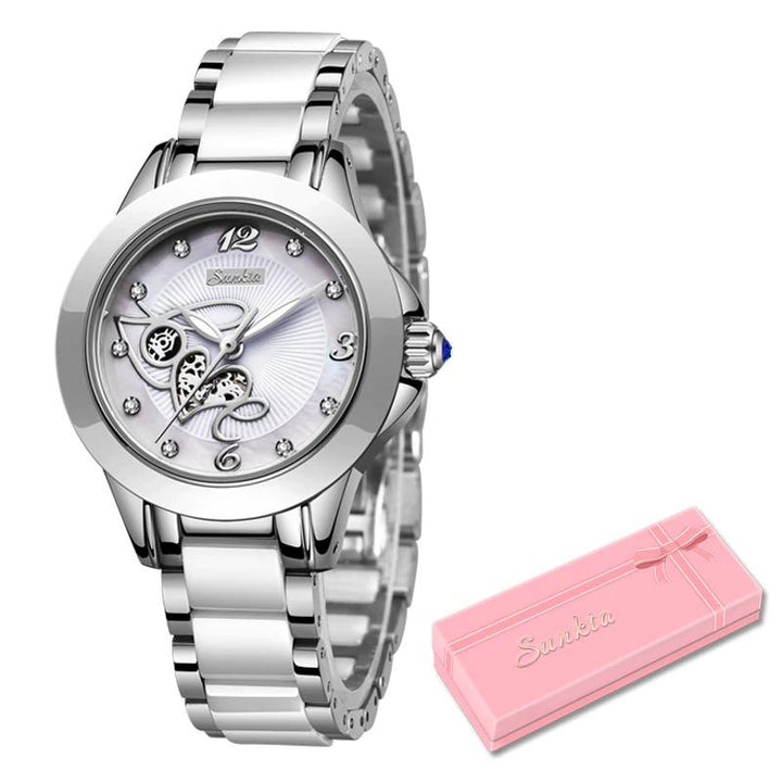 Watch - Classy Rhinestone Surface With Ceramic Band Quartz Watch